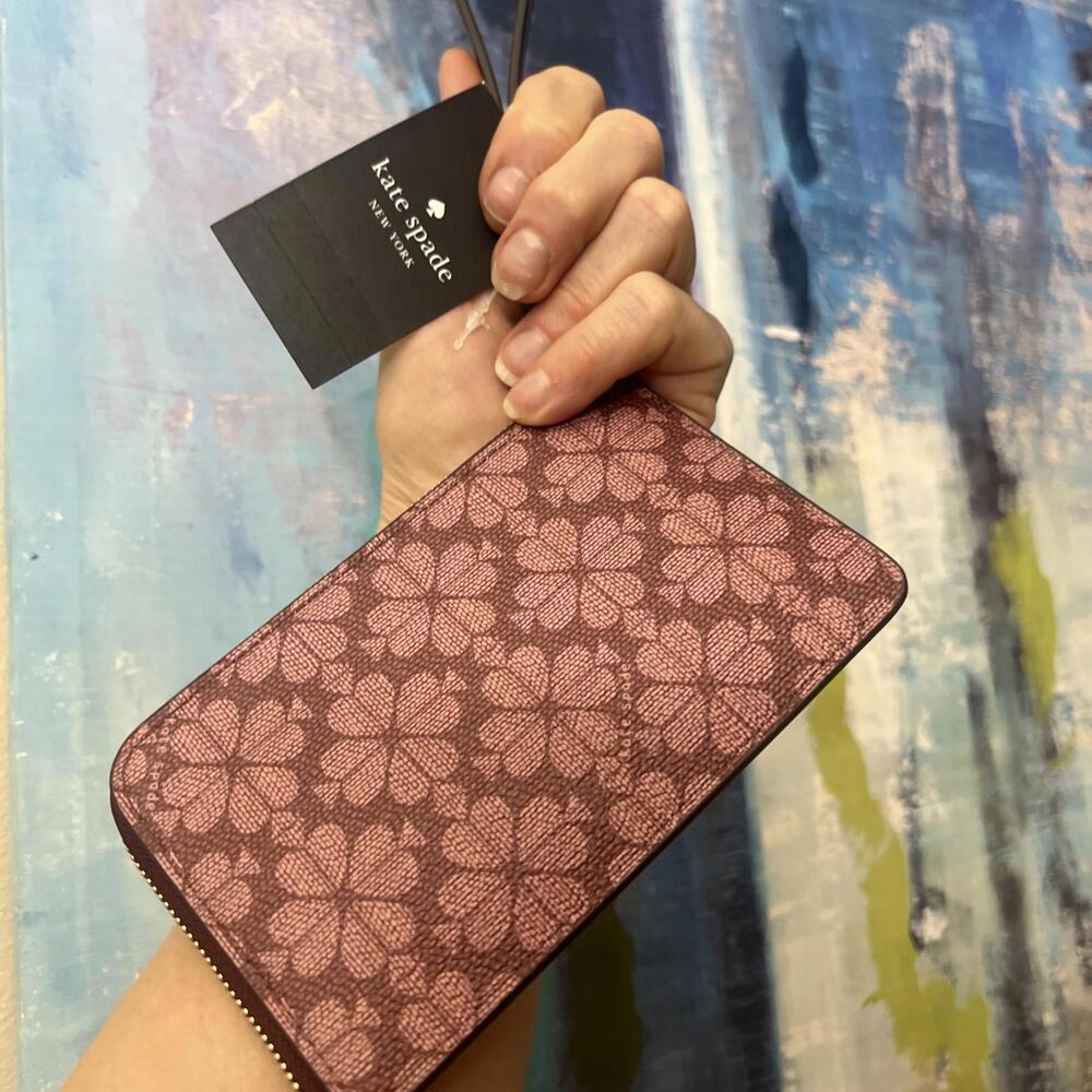 Kate Spade Lucy Small  L Zip Wristlet Spade Logo Grenache Wallet KH614 - Picture 3 of 7